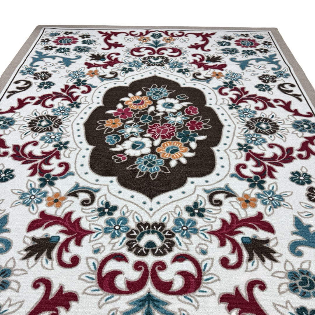 275 x 200 cm French Garden on Pearl Ivory Non-Slip Area Rug