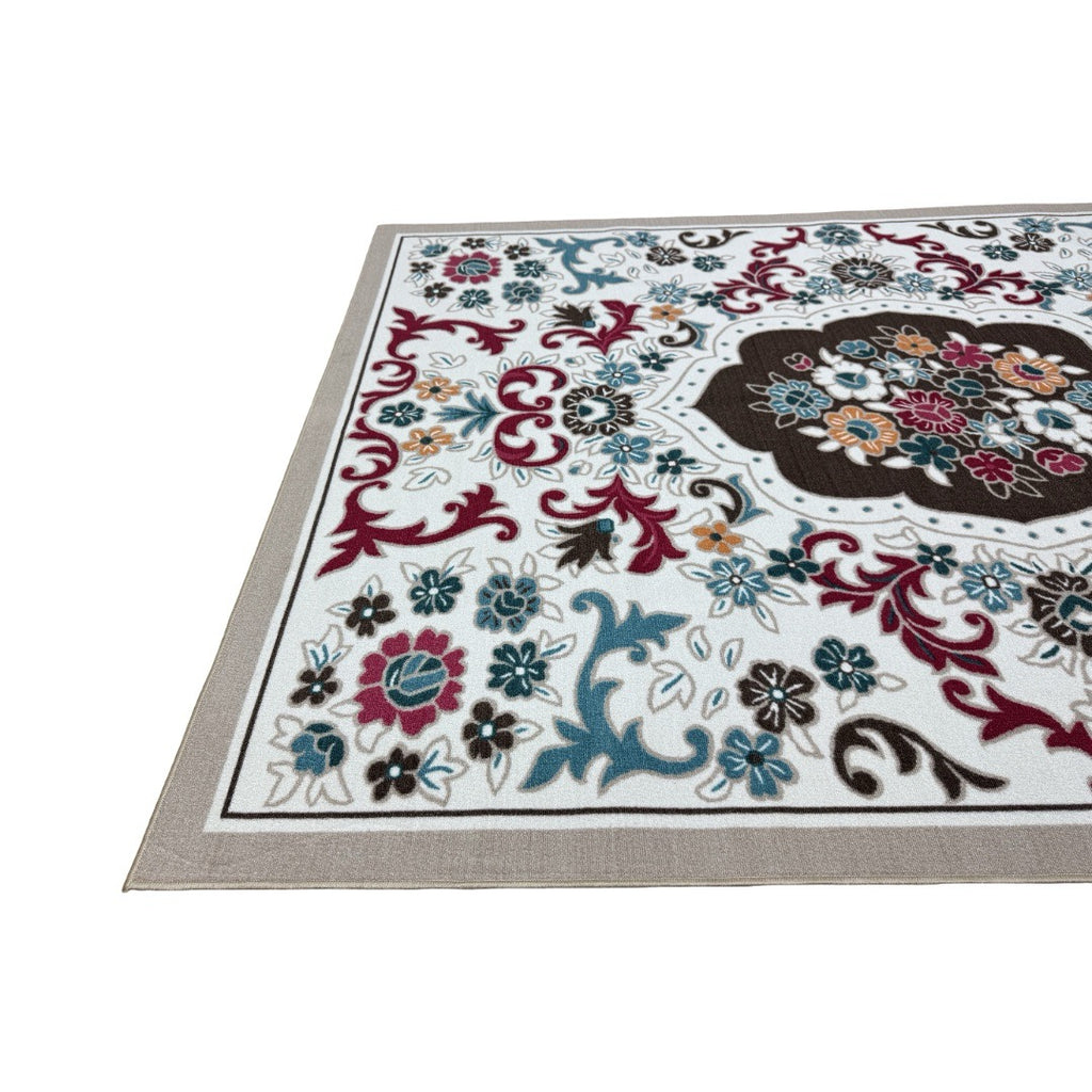 275 x 200 cm French Garden on Pearl Ivory Non-Slip Area Rug