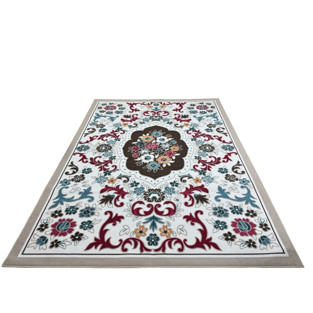 275 x 200 cm French Garden on Pearl Ivory Non-Slip Area Rug