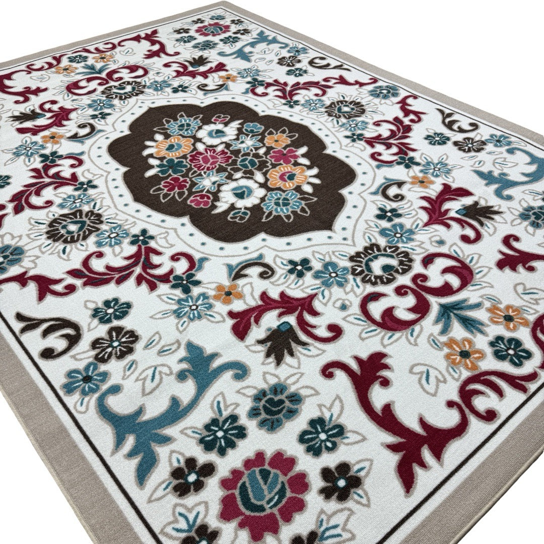 275 x 200 cm French Garden on Pearl Ivory Non-Slip Area Rug