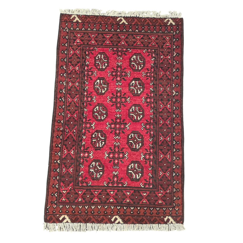 126 x 77 cm Hand-Woven Red Afghan Akche