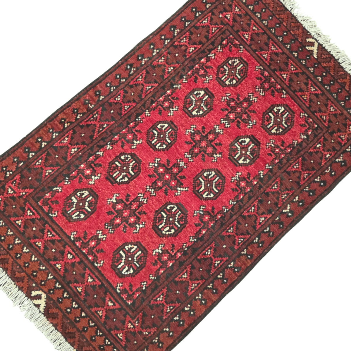 126 x 77 cm Hand-Woven Red Afghan Akche