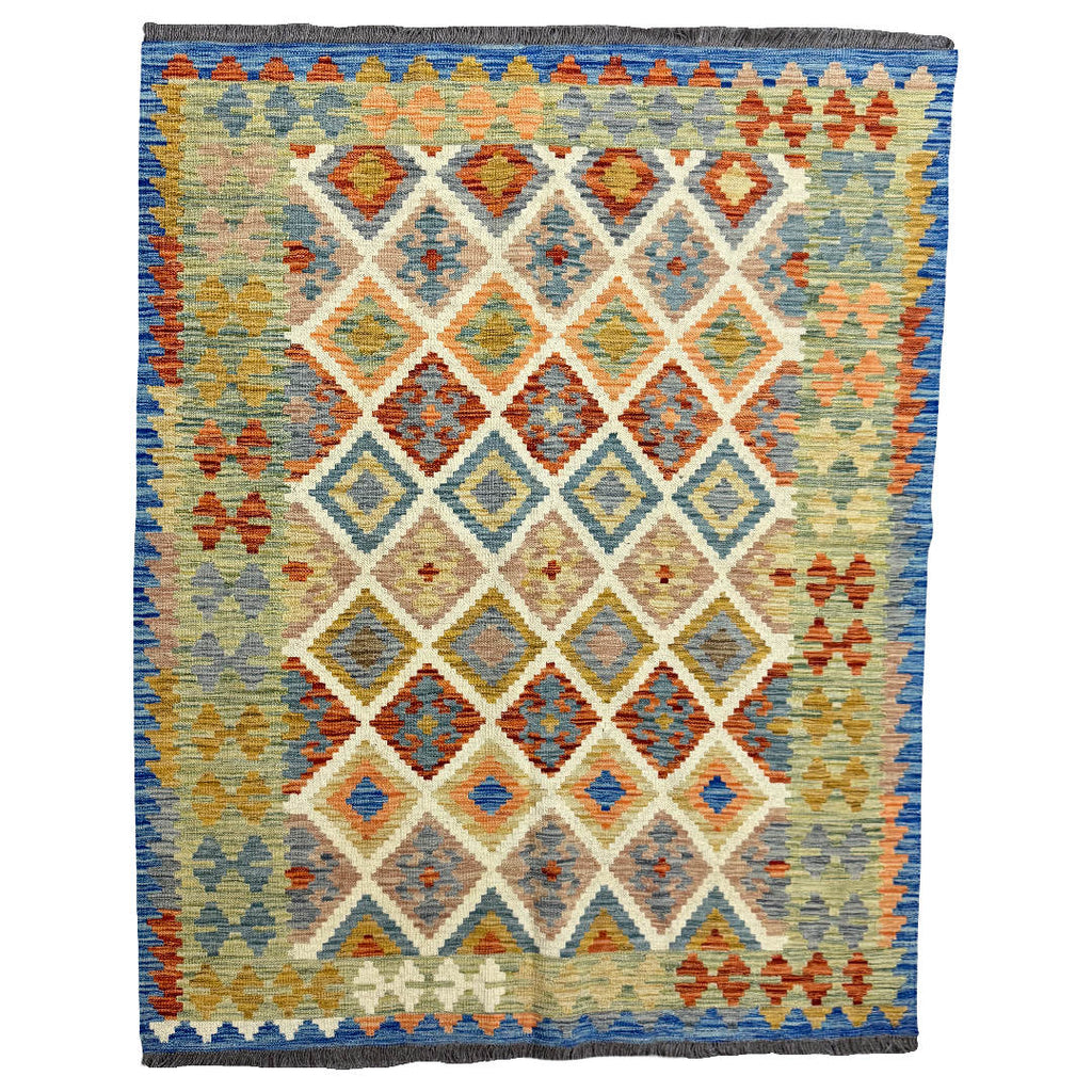 199 × 157 cm Hand-Woven Afghan Kilim Rug – Traditional Wool Flatweave