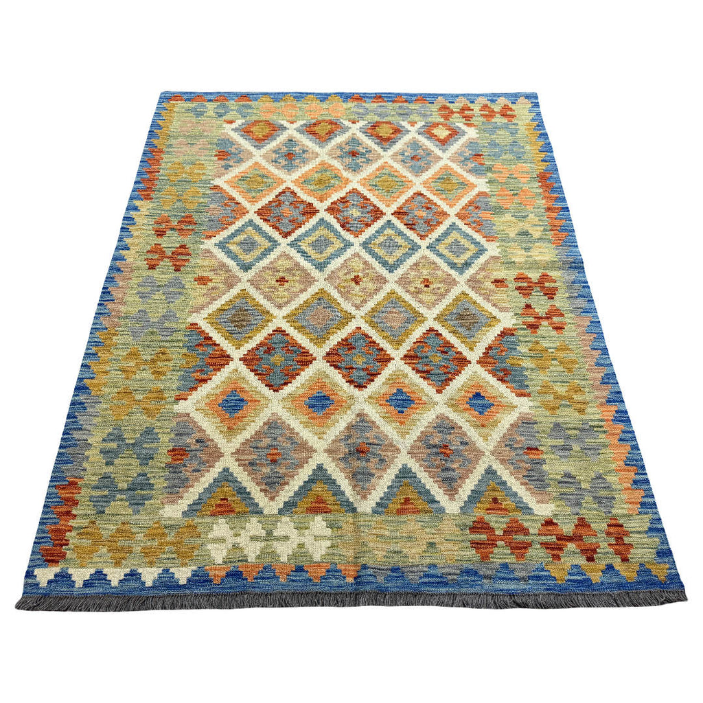 199 × 157 cm Hand-Woven Afghan Kilim Rug – Traditional Wool Flatweave