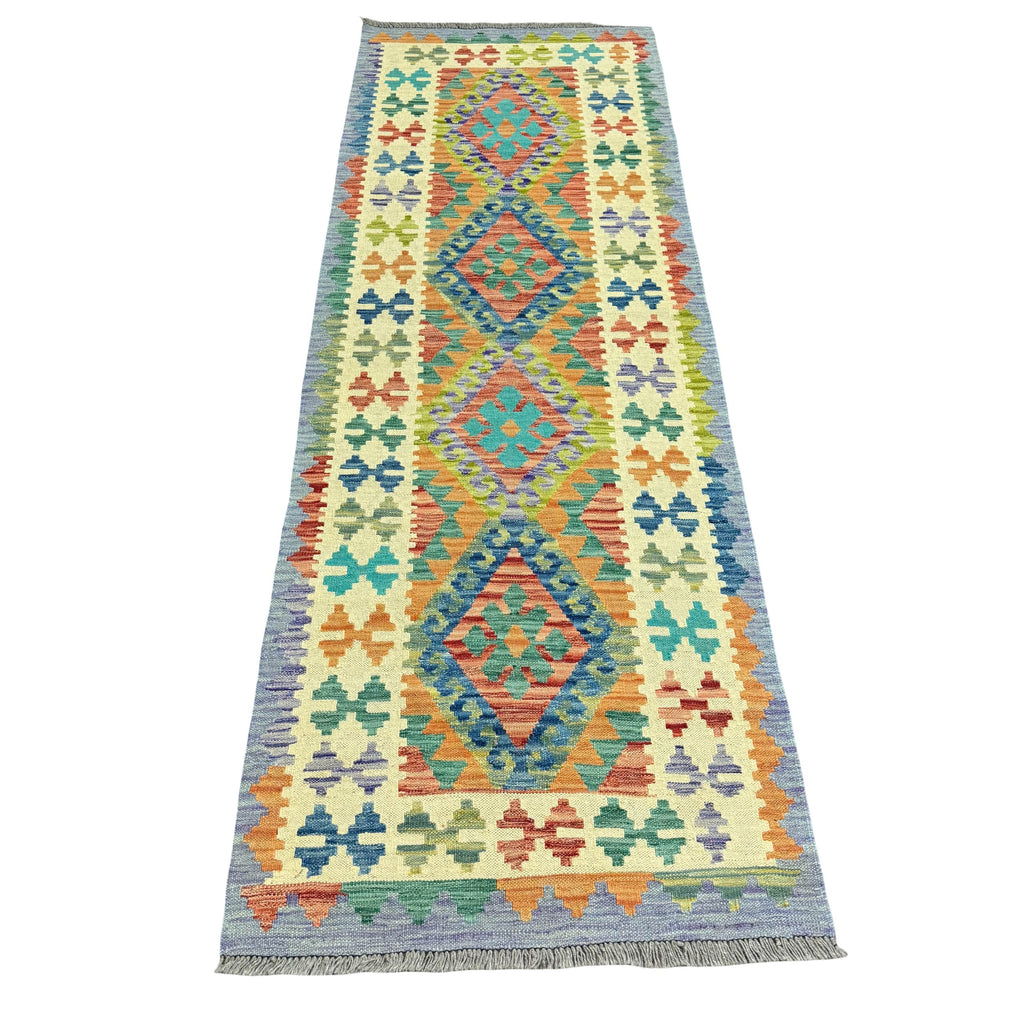 246 x 82 cm Hand-Woven Afghan Kilim Runner Rug – Wool Flatweave