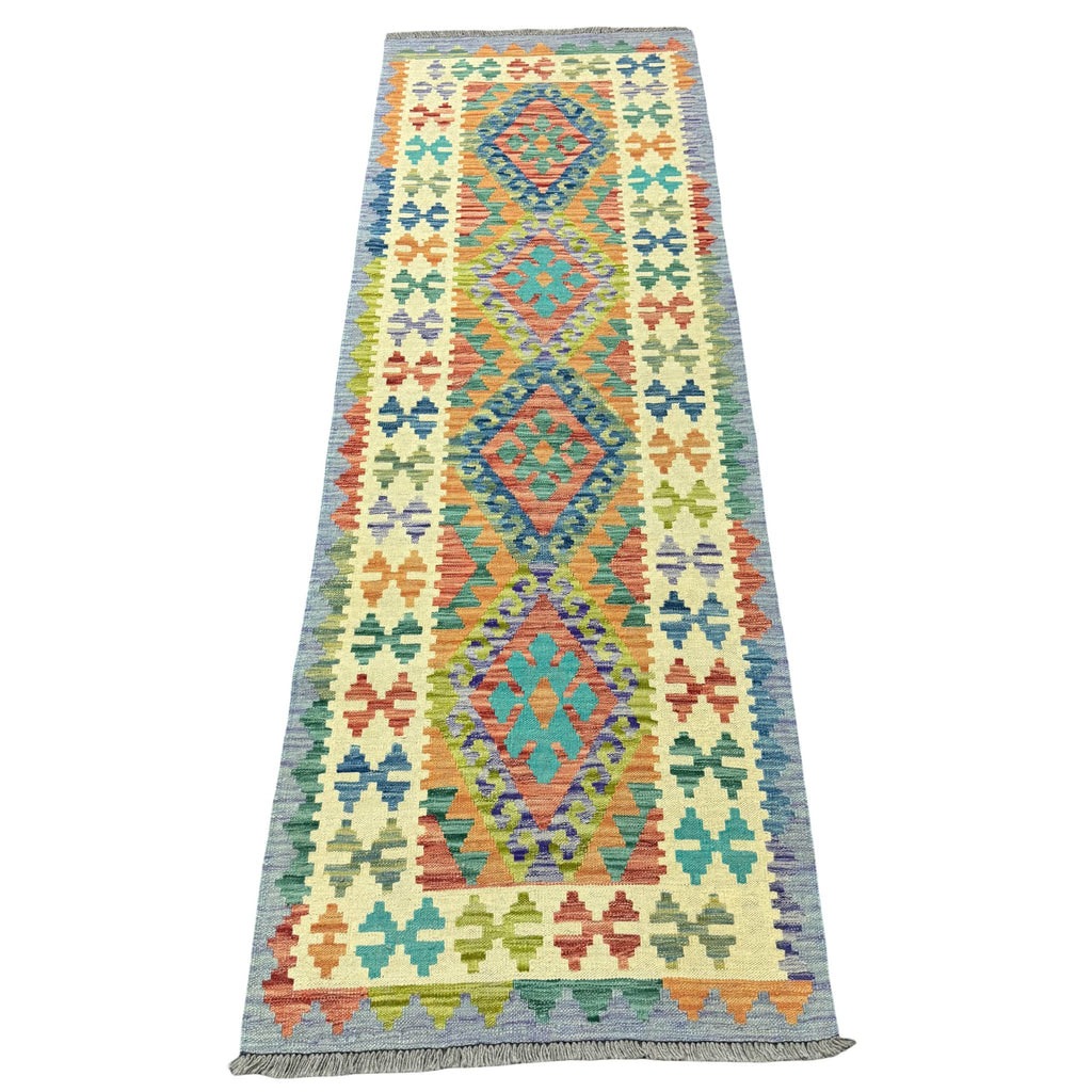 246 x 82 cm Hand-Woven Afghan Kilim Runner Rug – Wool Flatweave
