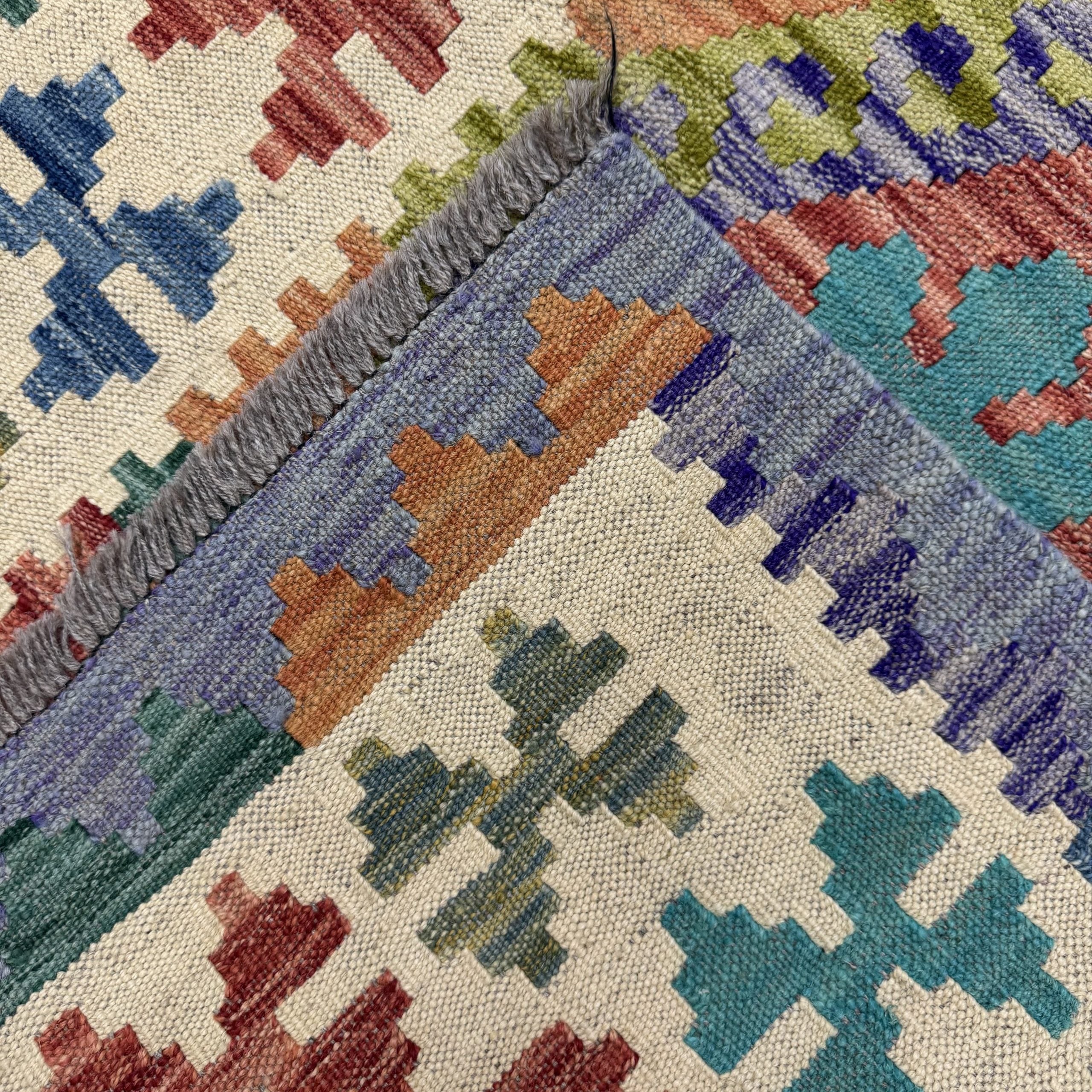 246 x 82 cm Hand-Woven Afghan Kilim Runner Rug – Wool Flatweave