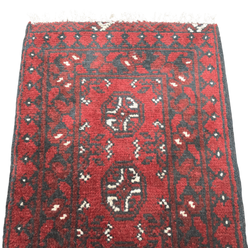 100 x 50 cm Hand-Knotted Red Bokhara Afghan Akche