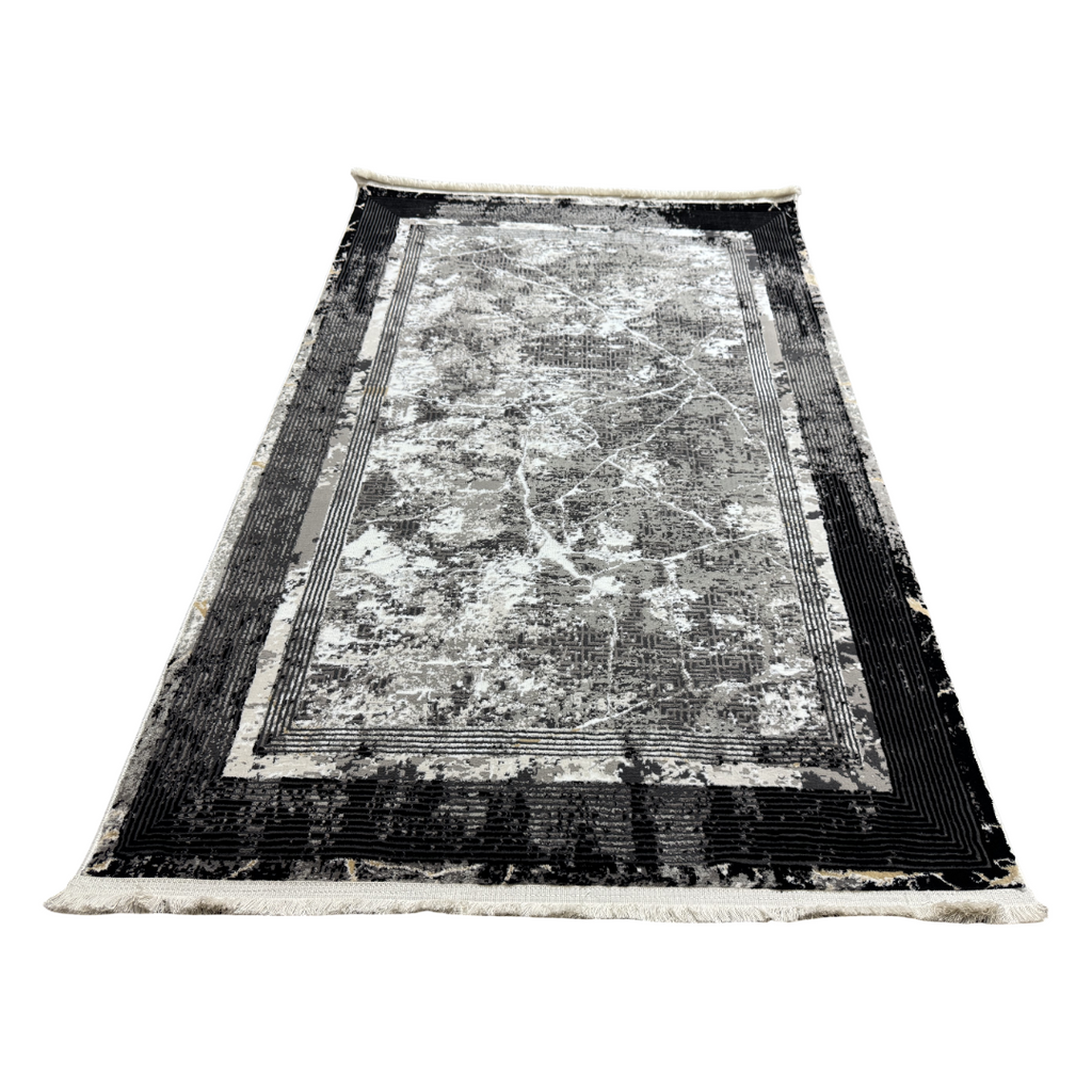 180 x 120 cm Black Grey Marble Border Abstract Rug