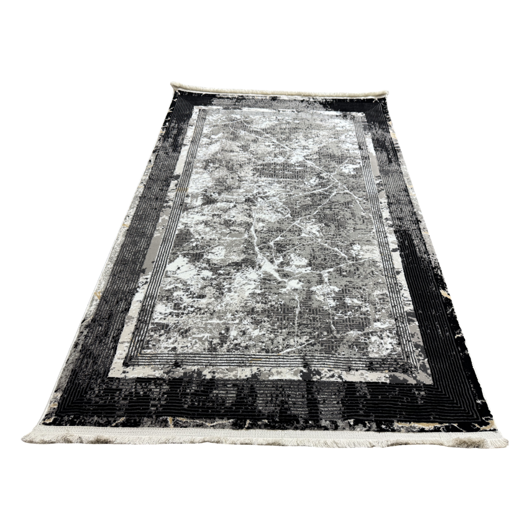 180 x 120 cm Black Grey Marble Border Abstract Rug