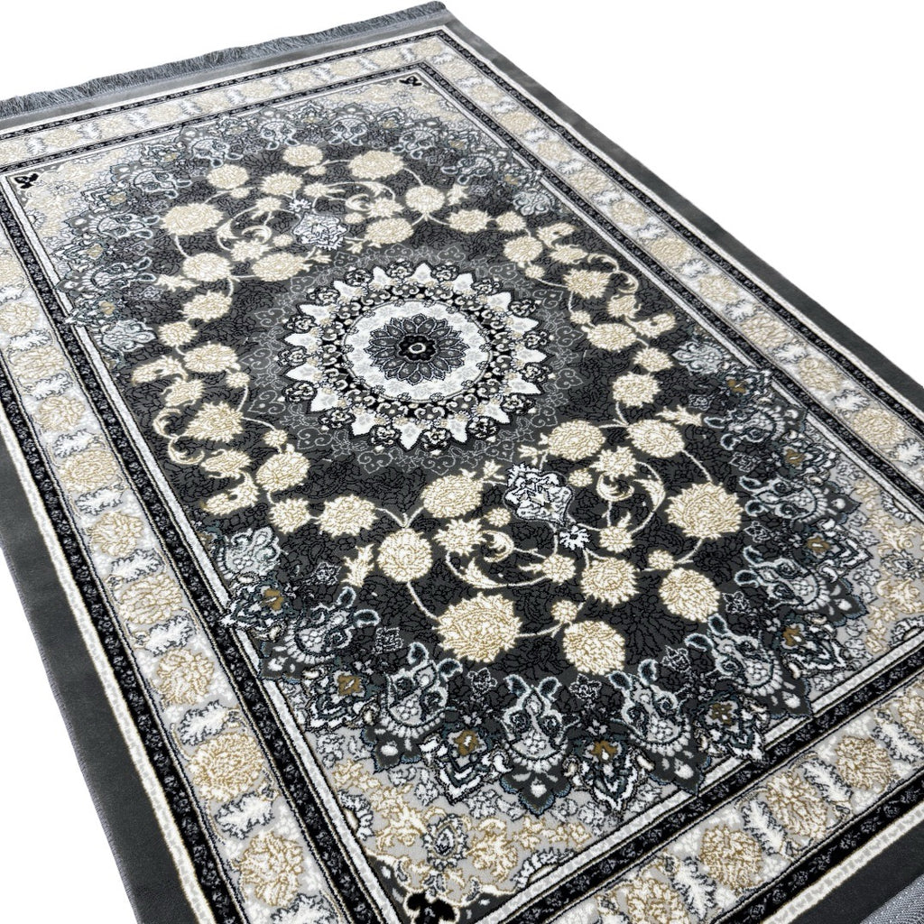Grey and ivory Persian rug detail