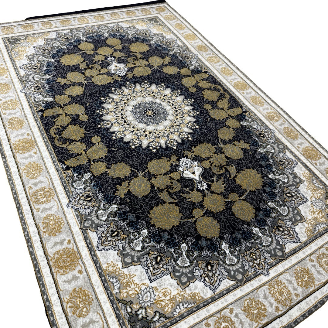Grey and gold Persian rug detail