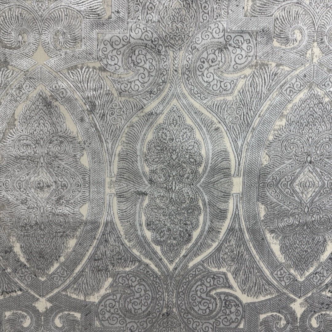230 x 160 cm Silver Grey Vintage Damask Pattern Rug