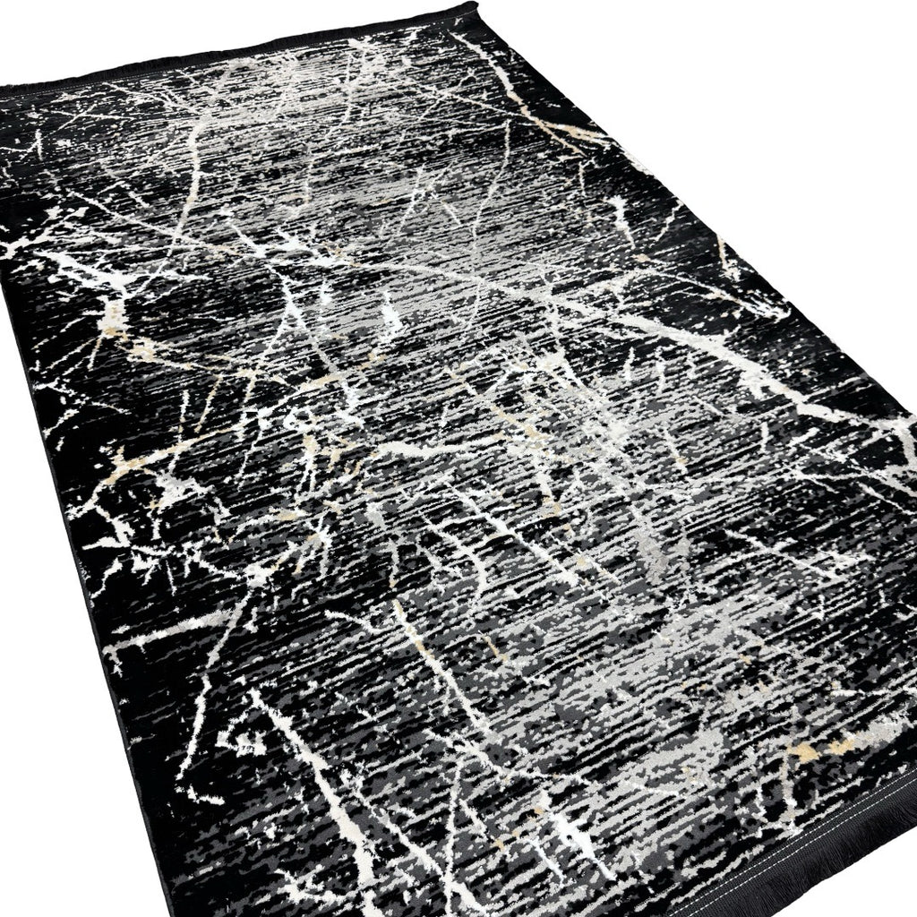 180 x 120 cm Grey Black Shadow Lightning Pattern Turkish Rug