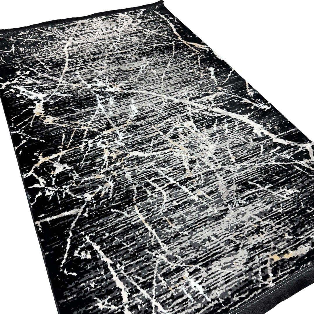 180 x 120 cm Grey Black Shadow Lightning Pattern Turkish Rug