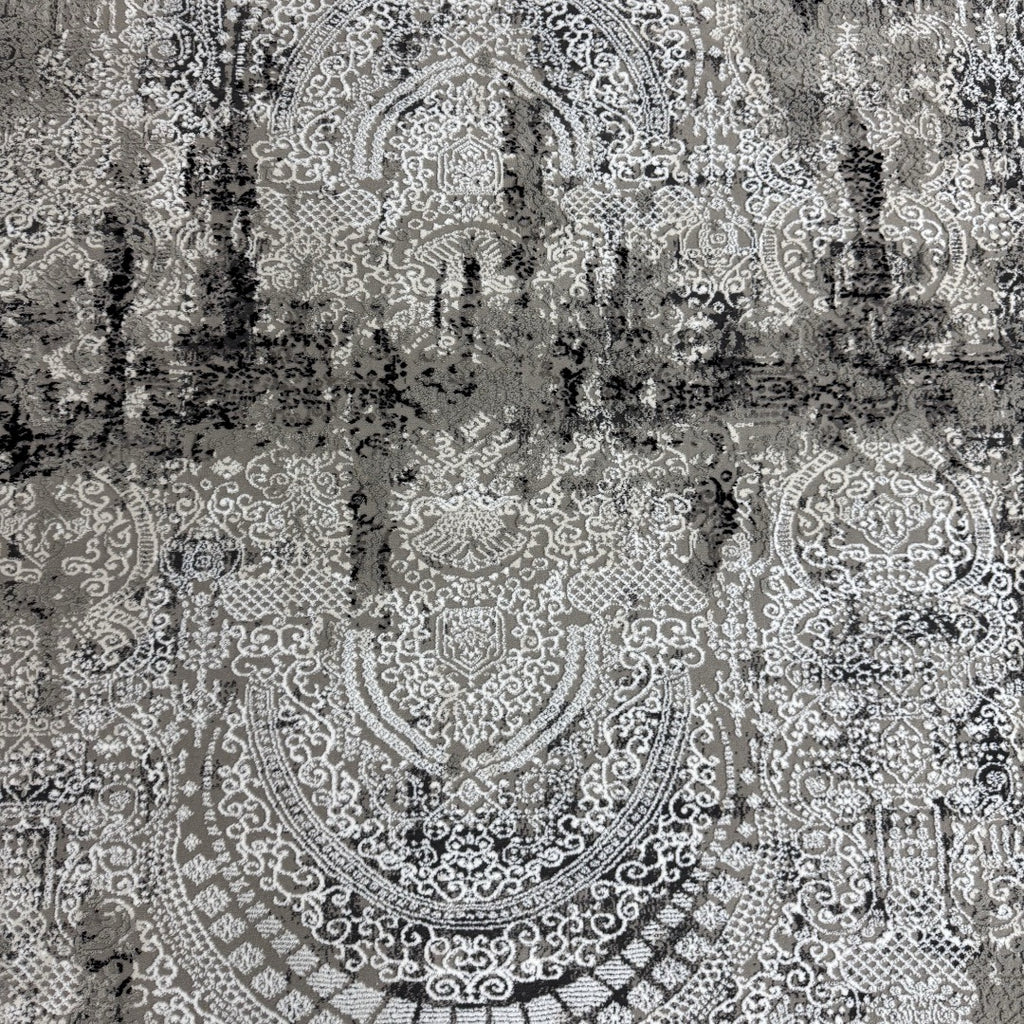 230 x 160 cm Faded Vintage Area Rug in Grey, Ivory & Black