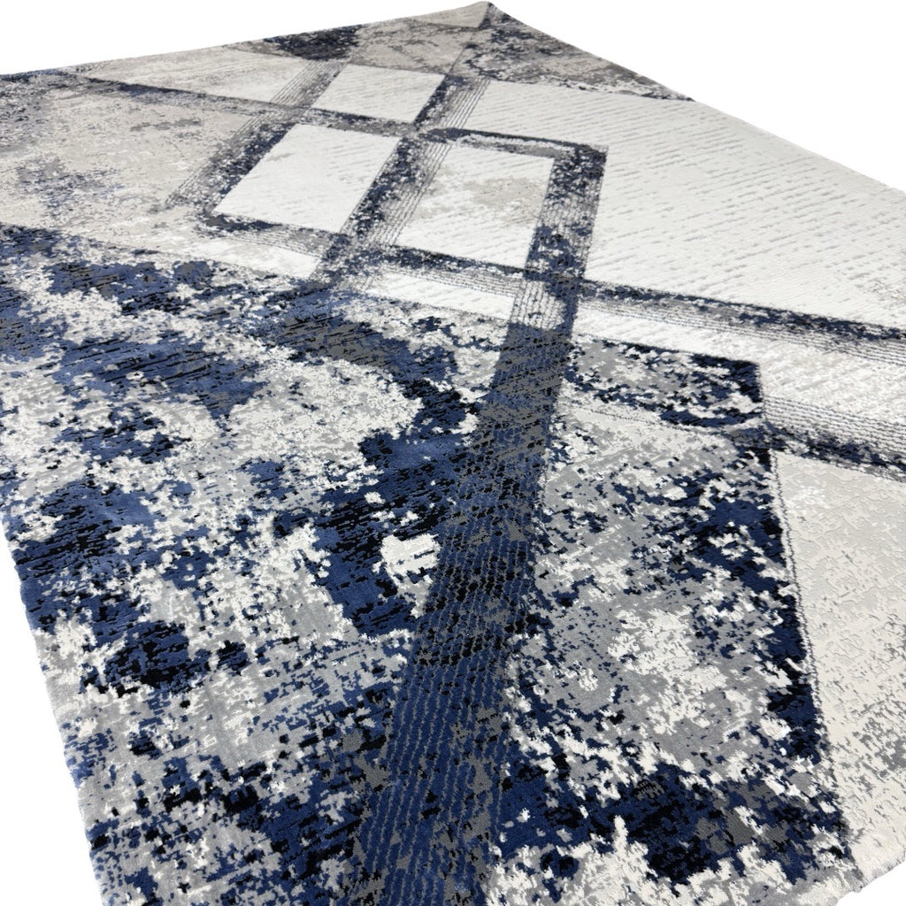 230 x 160 cm Silver & Navy Art-Inspired Contemporary Rug