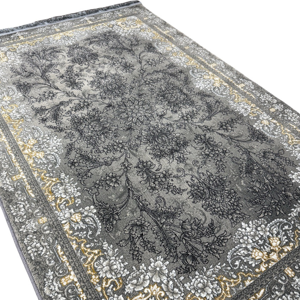 Grey Persian floral rug detail