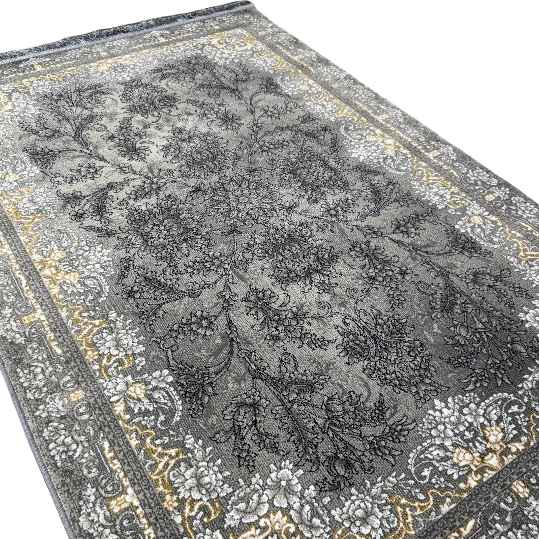 Grey Persian floral rug detail