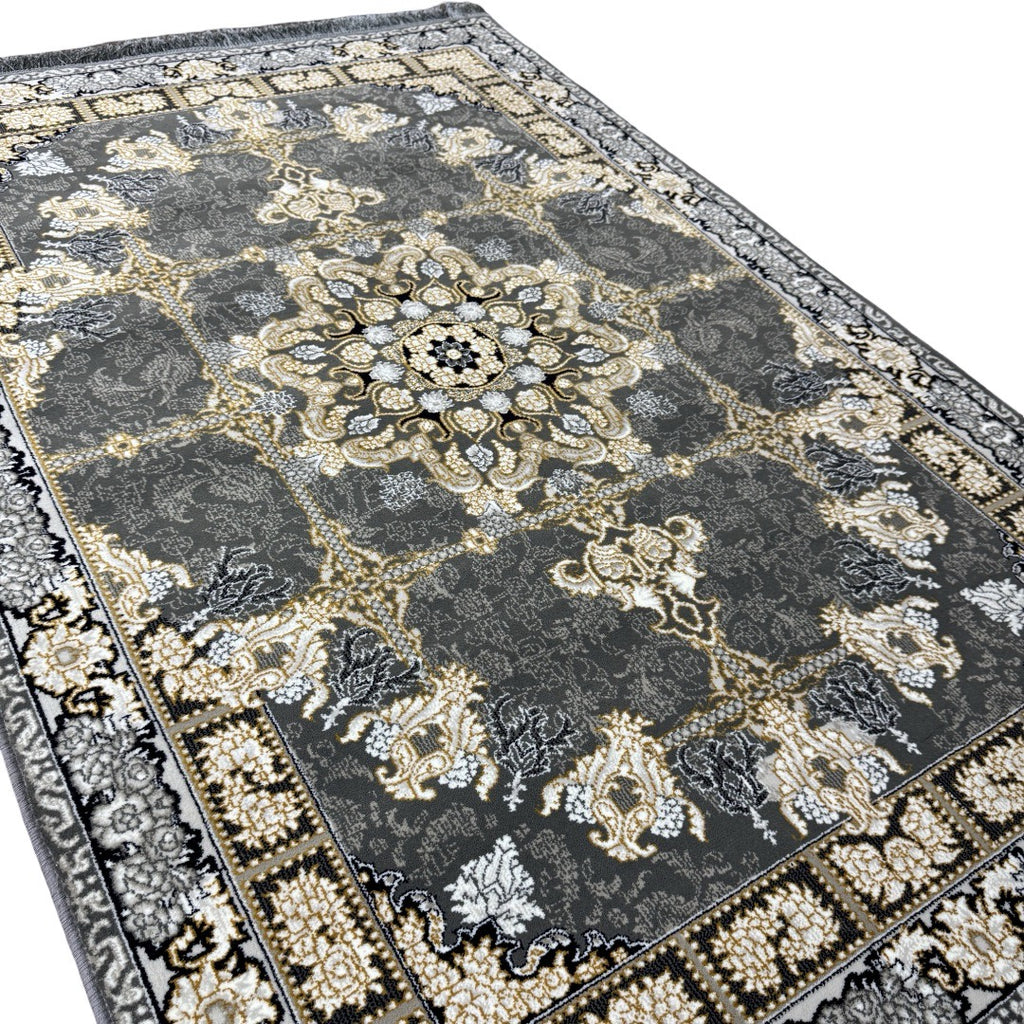 Gold and grey medallion rug detail
