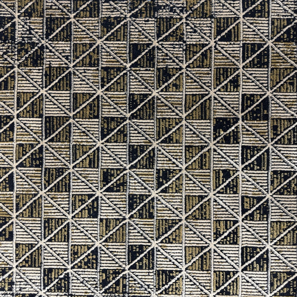 230 x 160 cm Black & Brown Geometric Pattern Distressed Rug