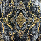230 x 160 cm Black & Gold Distressed Medallion Turkish Rug
