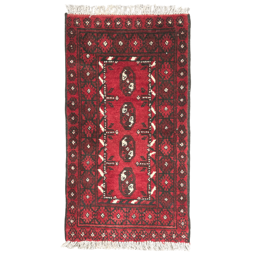 100 x 50 cm Hand-Knotted Red Bokhara Afghan Akche