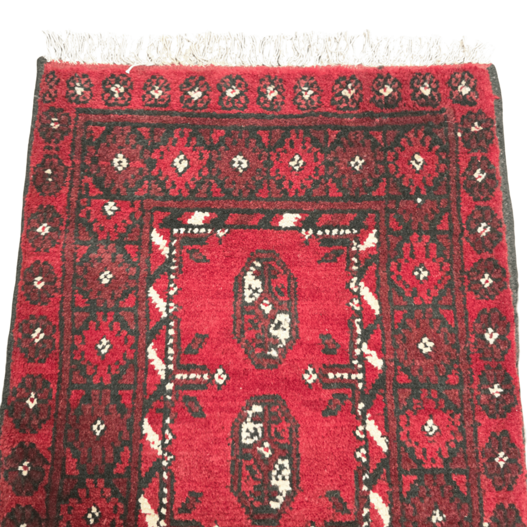 100 x 50 cm Hand-Knotted Red Bokhara Afghan Akche