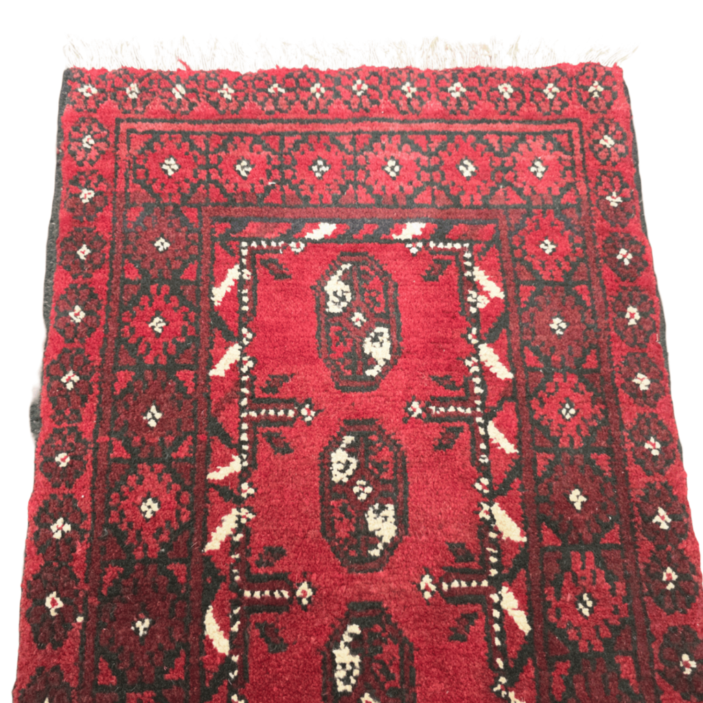 100 x 50 cm Hand-Knotted Red Bokhara Afghan Akche