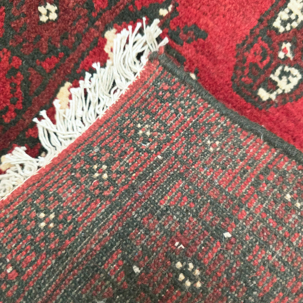 100 x 50 cm Hand-Knotted Red Bokhara Afghan Akche