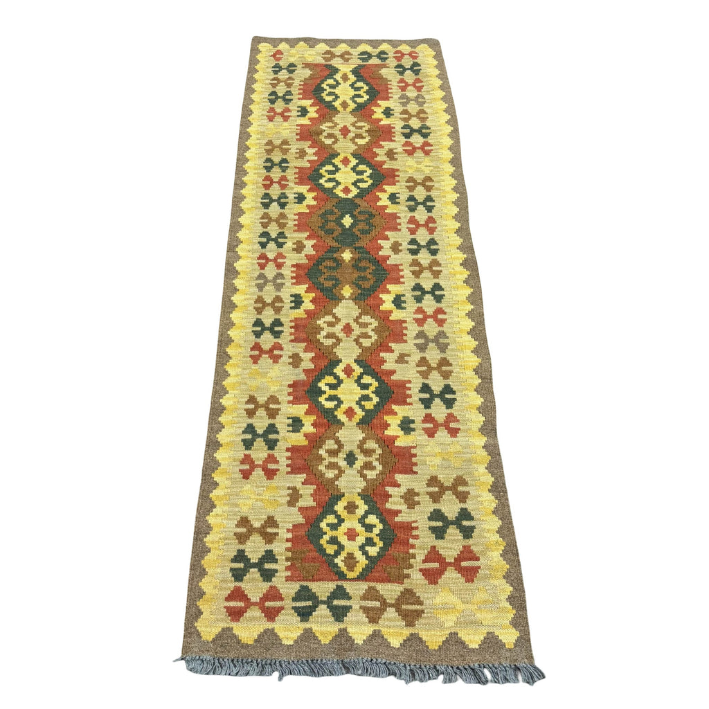 183 x 60 cm Hand-Woven Afghan Kilim Runner Rug – Wool Flatweave
