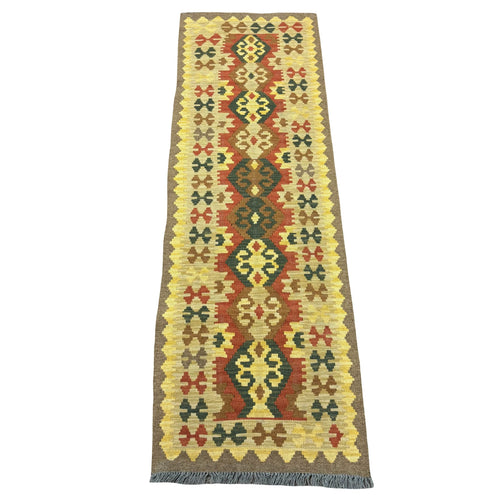 183 x 60 cm Hand-Woven Afghan Kilim Runner Rug – Wool Flatweave