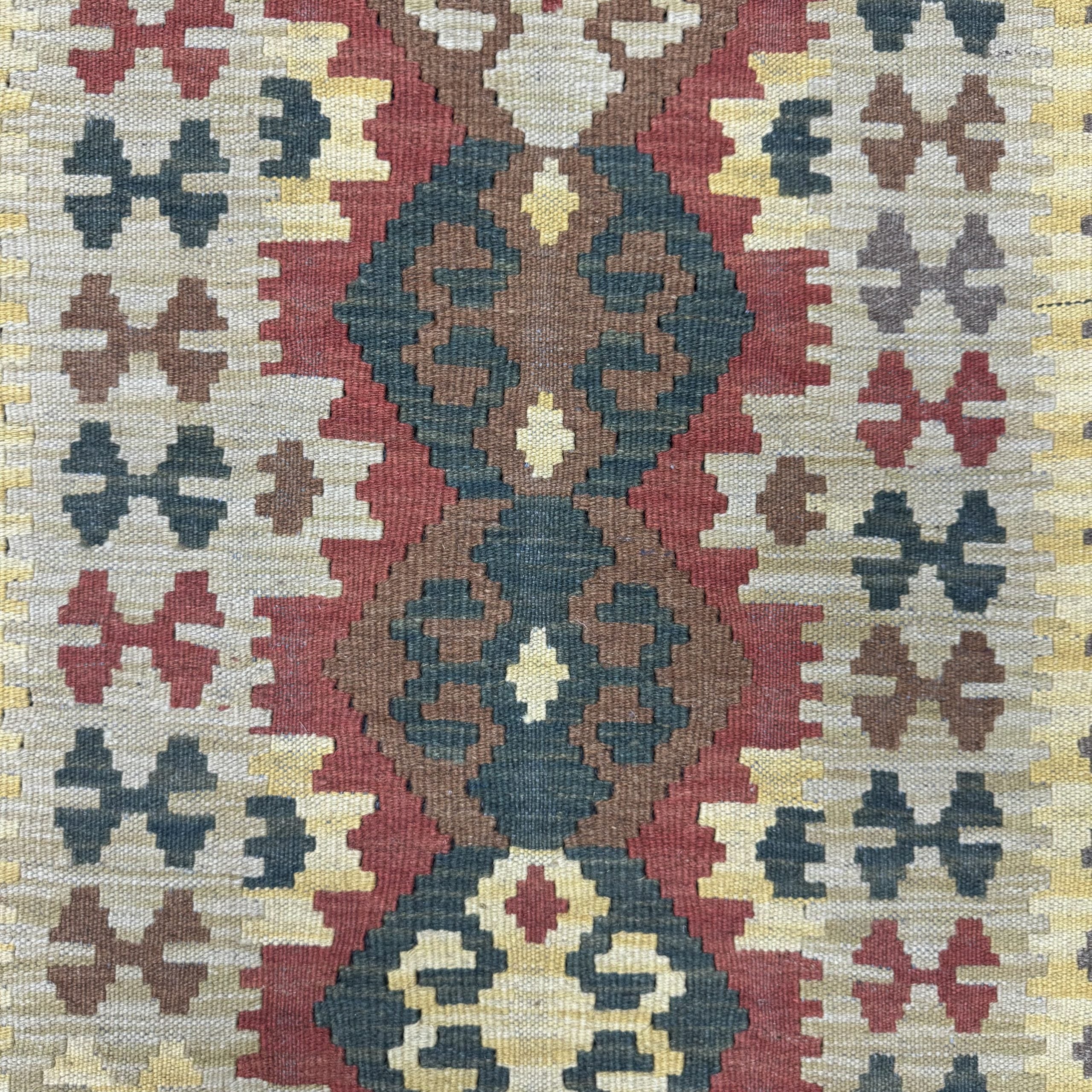 183 x 60 cm Hand-Woven Afghan Kilim Runner Rug – Wool Flatweave