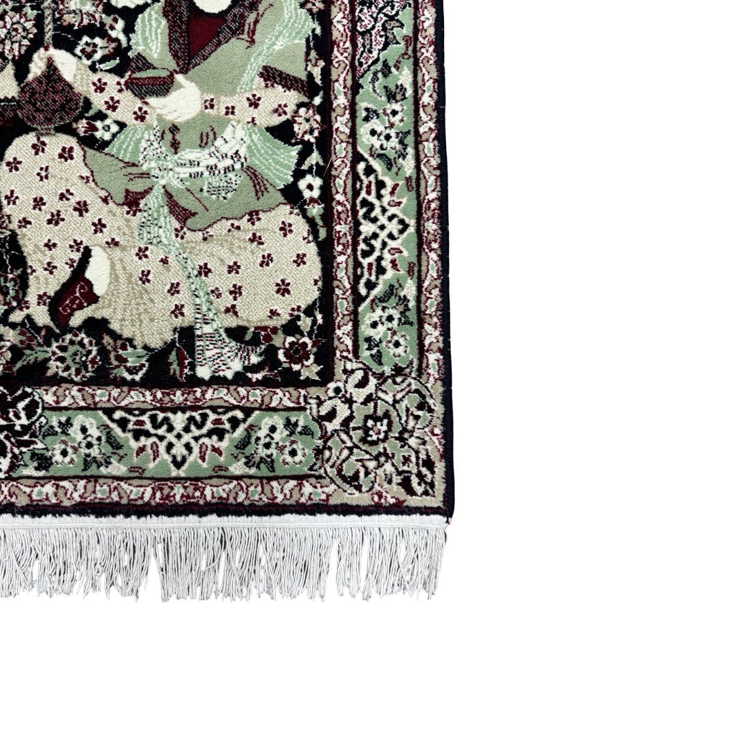 150 x 100 cm Persian Storytelling Rug – Sage Green & Burgundy