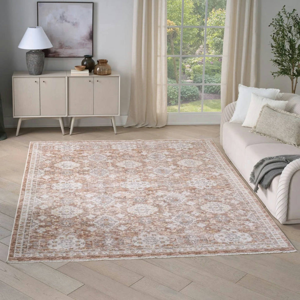 365 x 274 cm Vintage Terracotta & Ivory Persian-Style Floral Rug