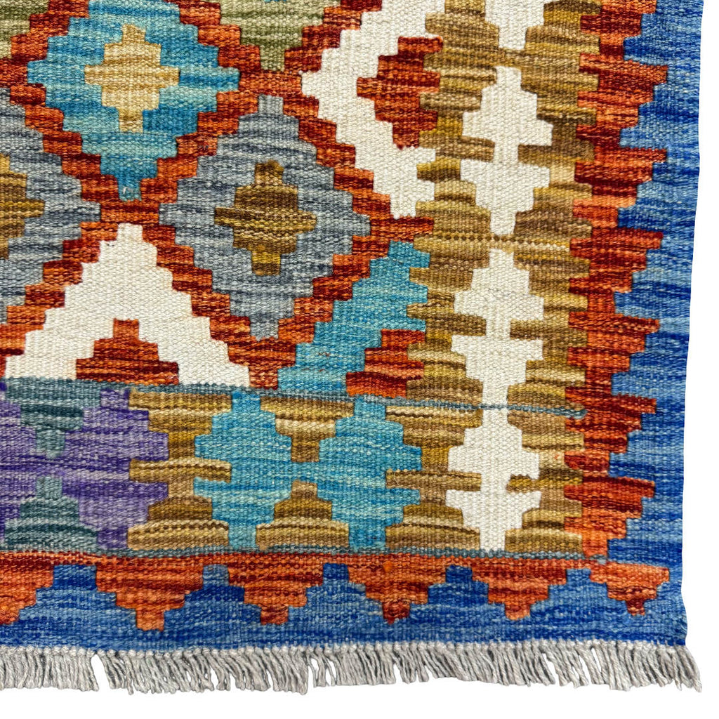 293 x 77 cm Hand-Woven Afghan Kilim Runner Rug – Wool Flatweave