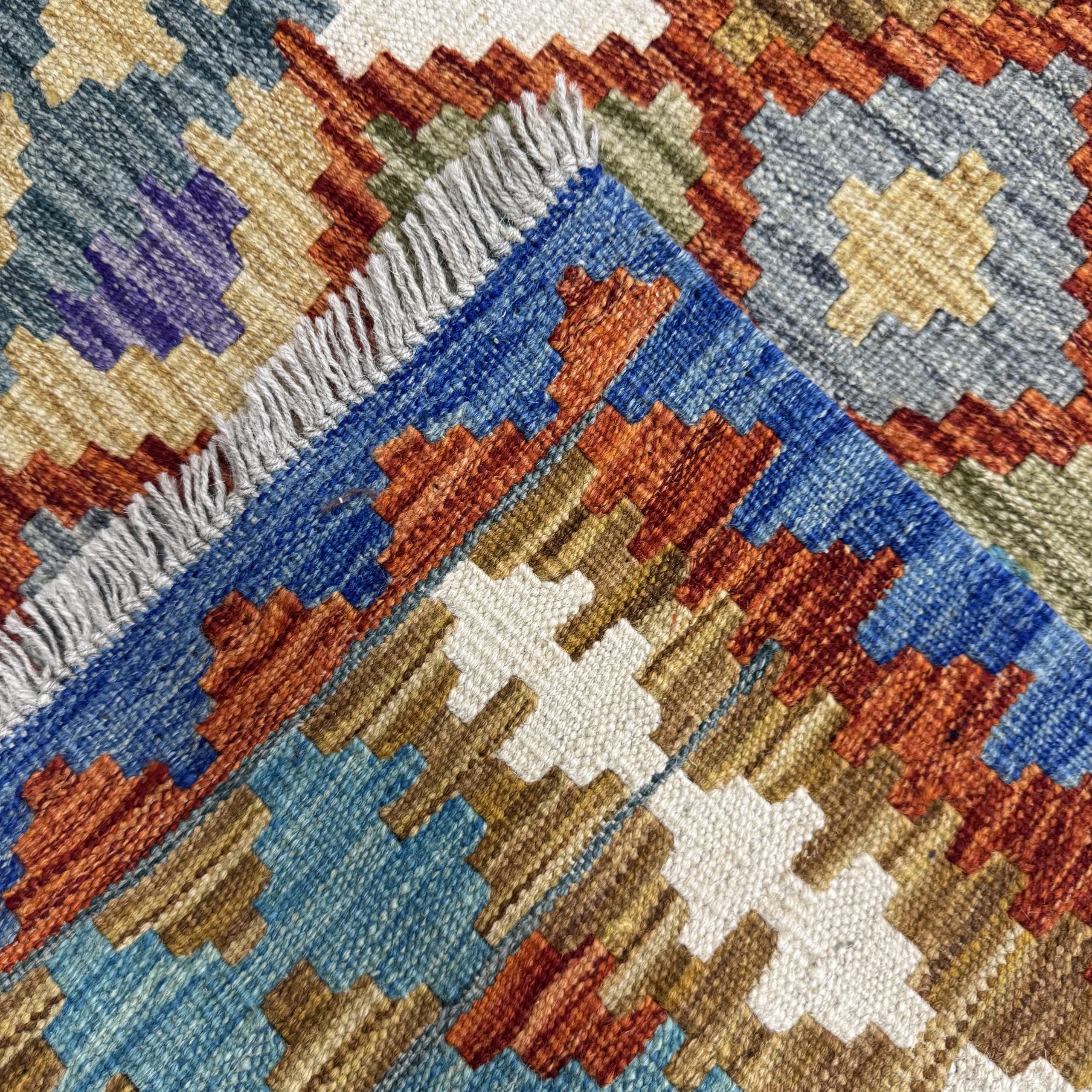 293 x 77 cm Hand-Woven Afghan Kilim Runner Rug – Wool Flatweave