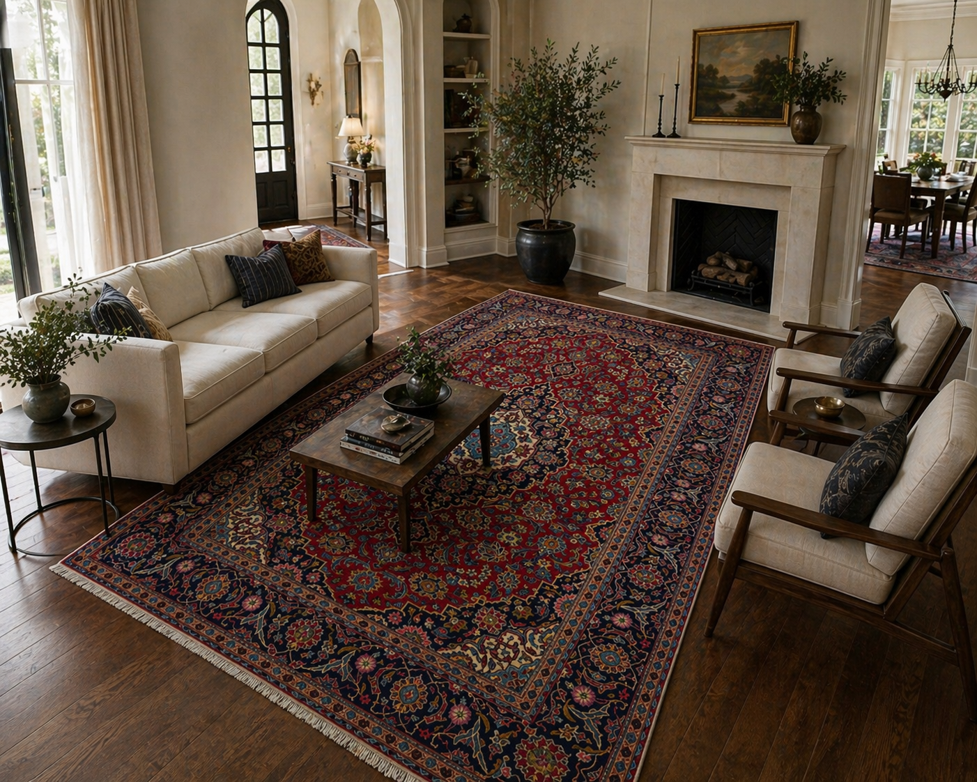 303 x 190 cm Hand-Knotted Persian Kashan Floral Medallion Rug