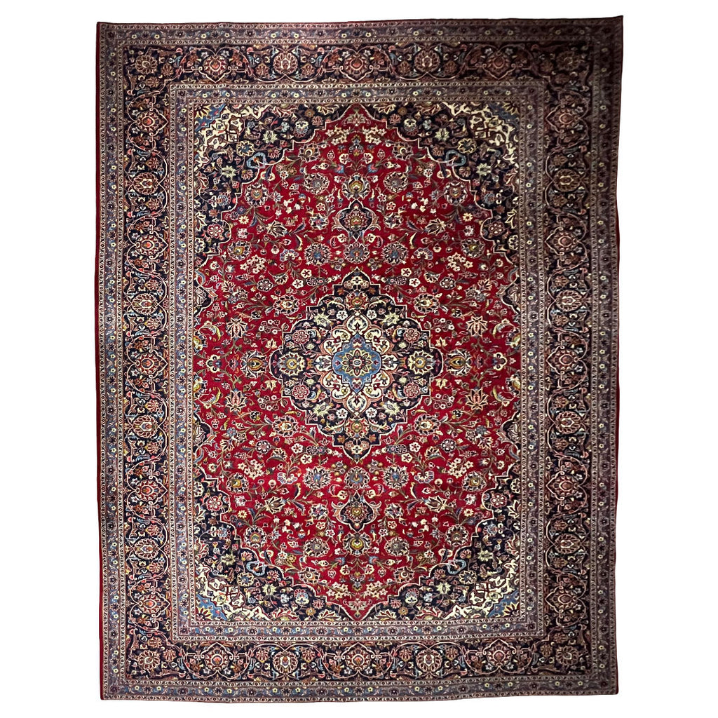 410 x 295 cm Hand-Knotted Persian Kashan Wool Rug