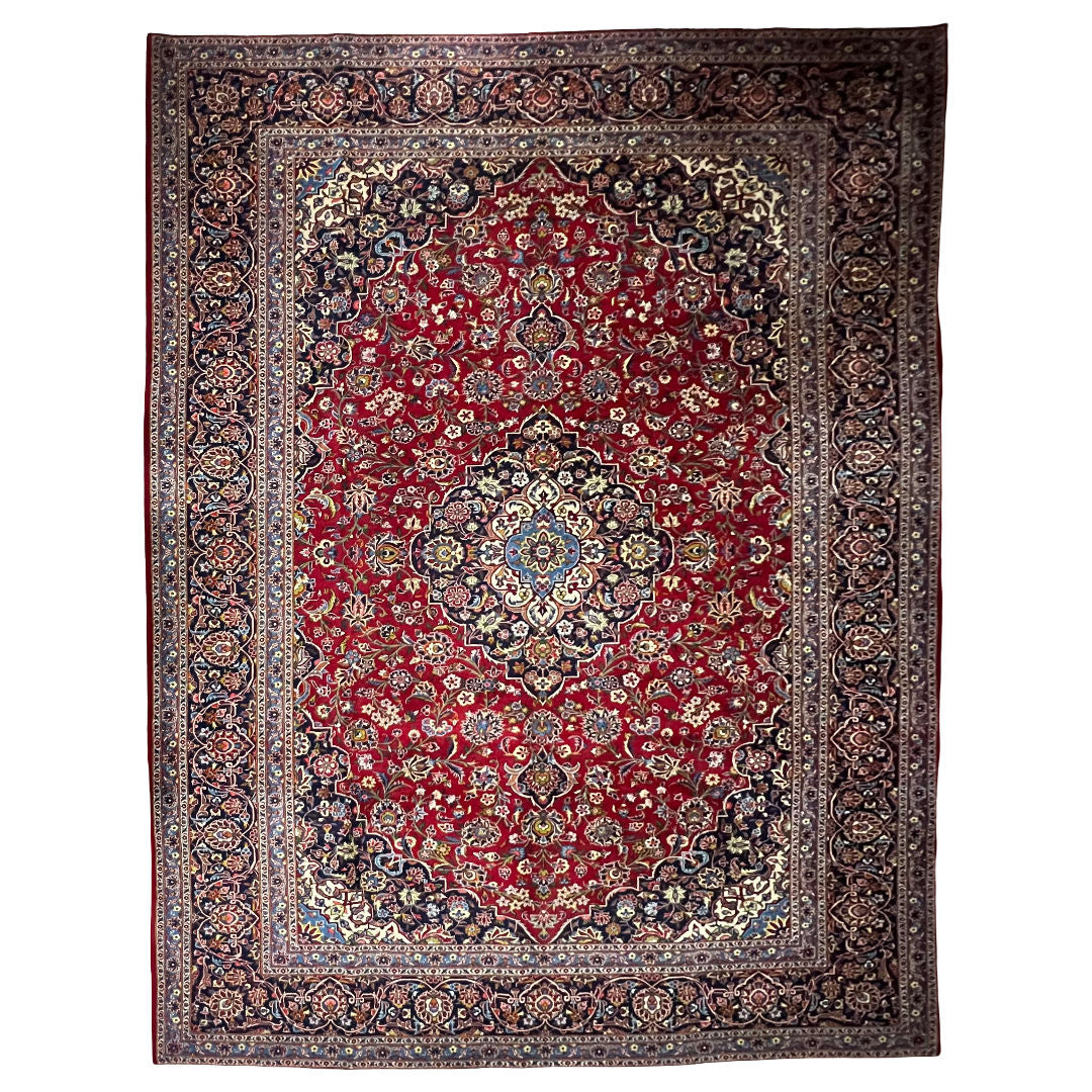 410 x 295 cm Hand-Knotted Persian Kashan Wool Rug