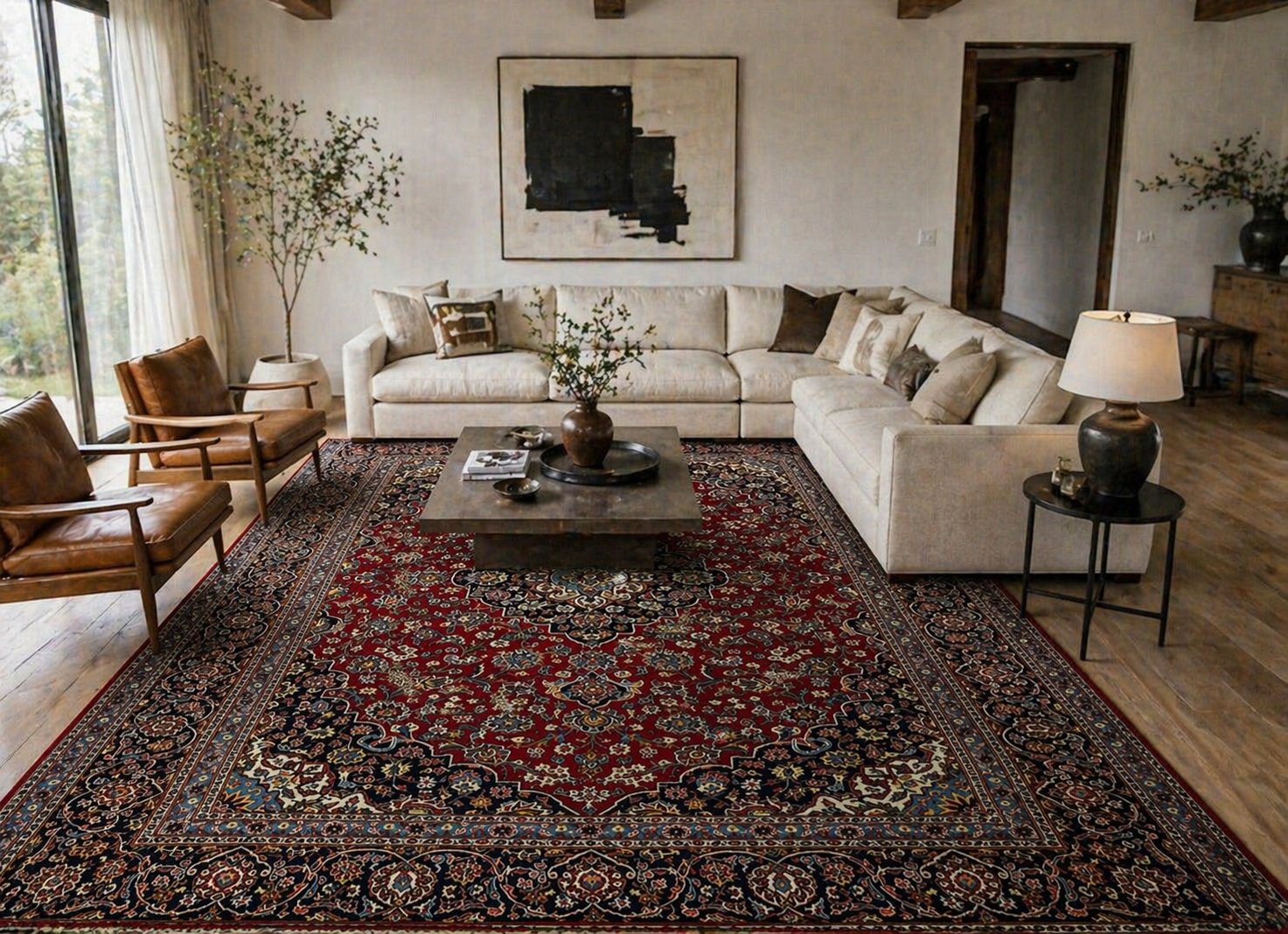 410 x 295 cm Hand-Knotted Persian Kashan Wool Rug