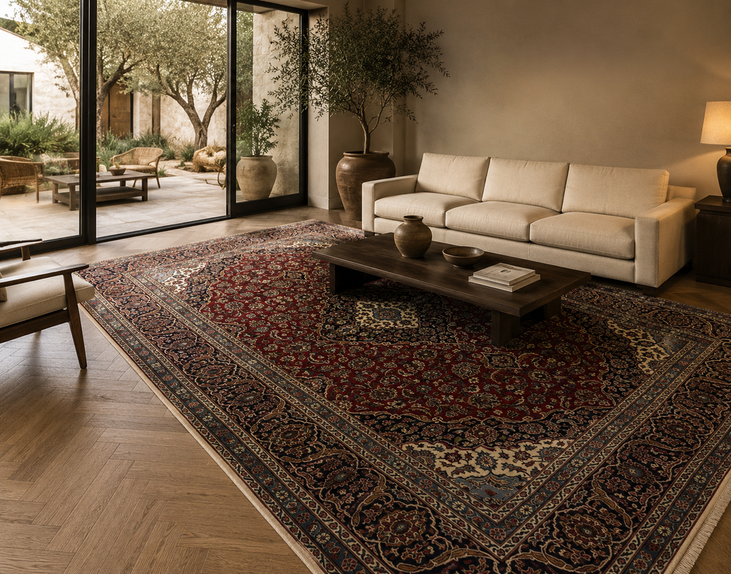 412 x 270 cm Hand-Knotted Persian Kashan Wool Rug