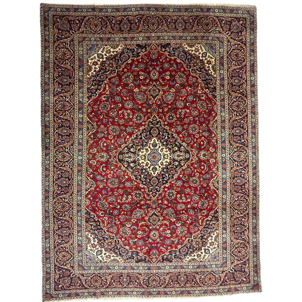 412 x 270 cm Hand-Knotted Persian Kashan Wool Rug