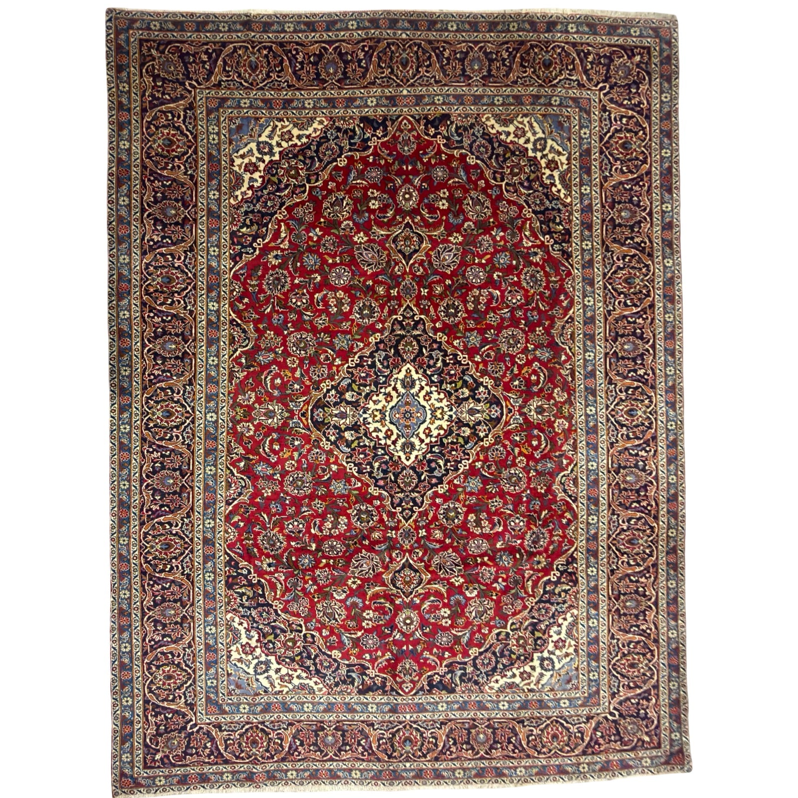 412 x 270 cm Hand-Knotted Persian Kashan Wool Rug