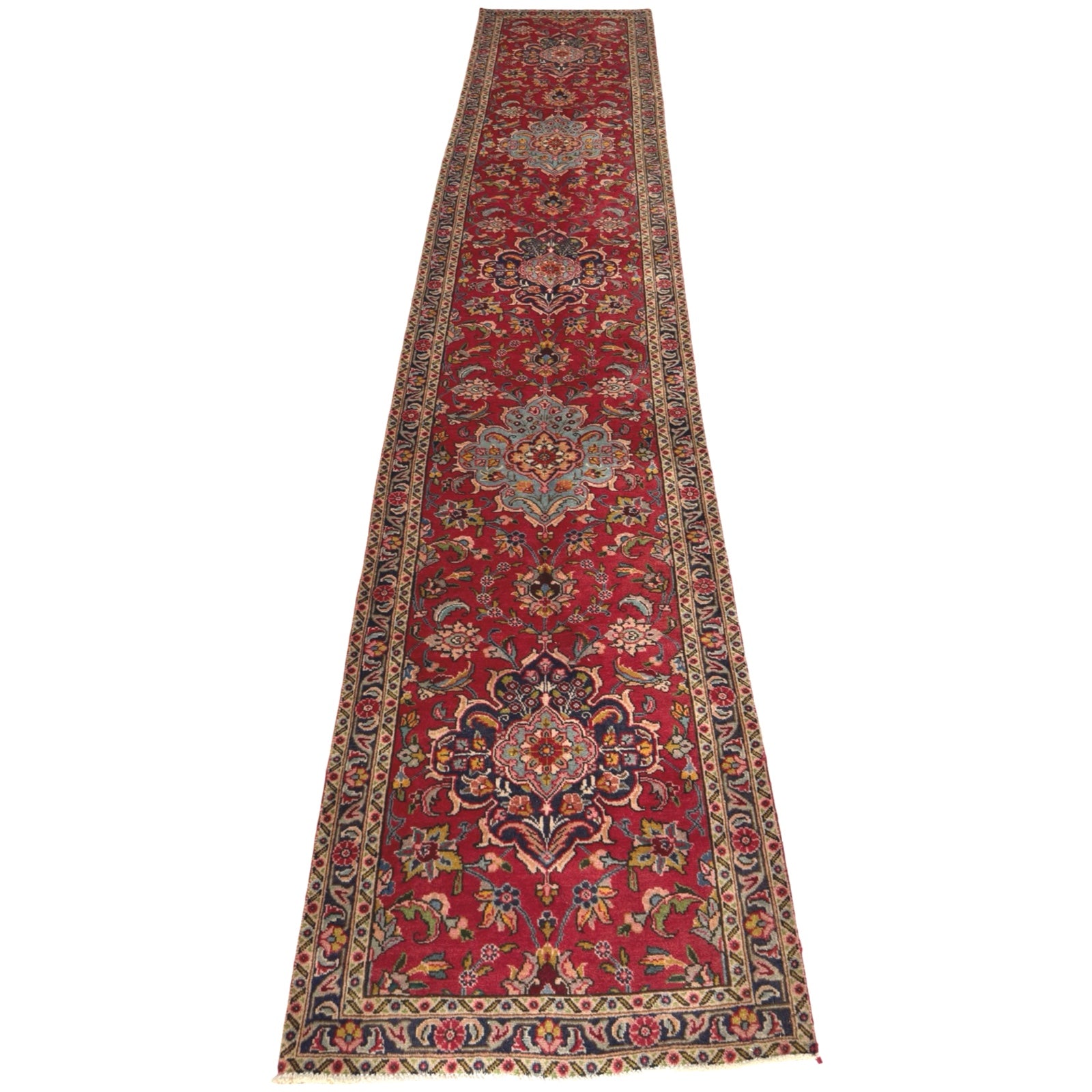 412 x 78 cm Hand-Knotted Persian Kashan Runner Rug