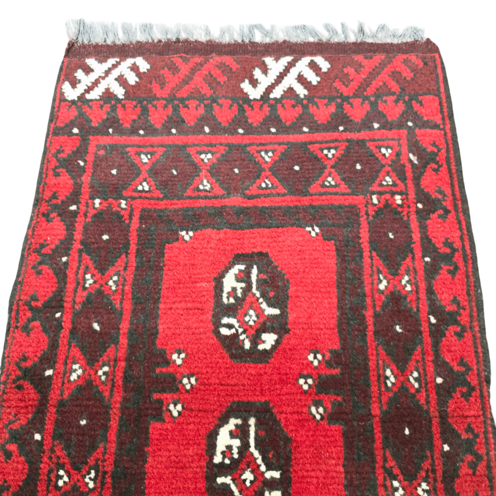 140 x 50 cm Hand-Knotted Red Bokhara Afghan Akche