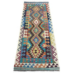 196 x 85 cm Hand-Woven Afghan Kilim Runner Rug – Wool Flatweave