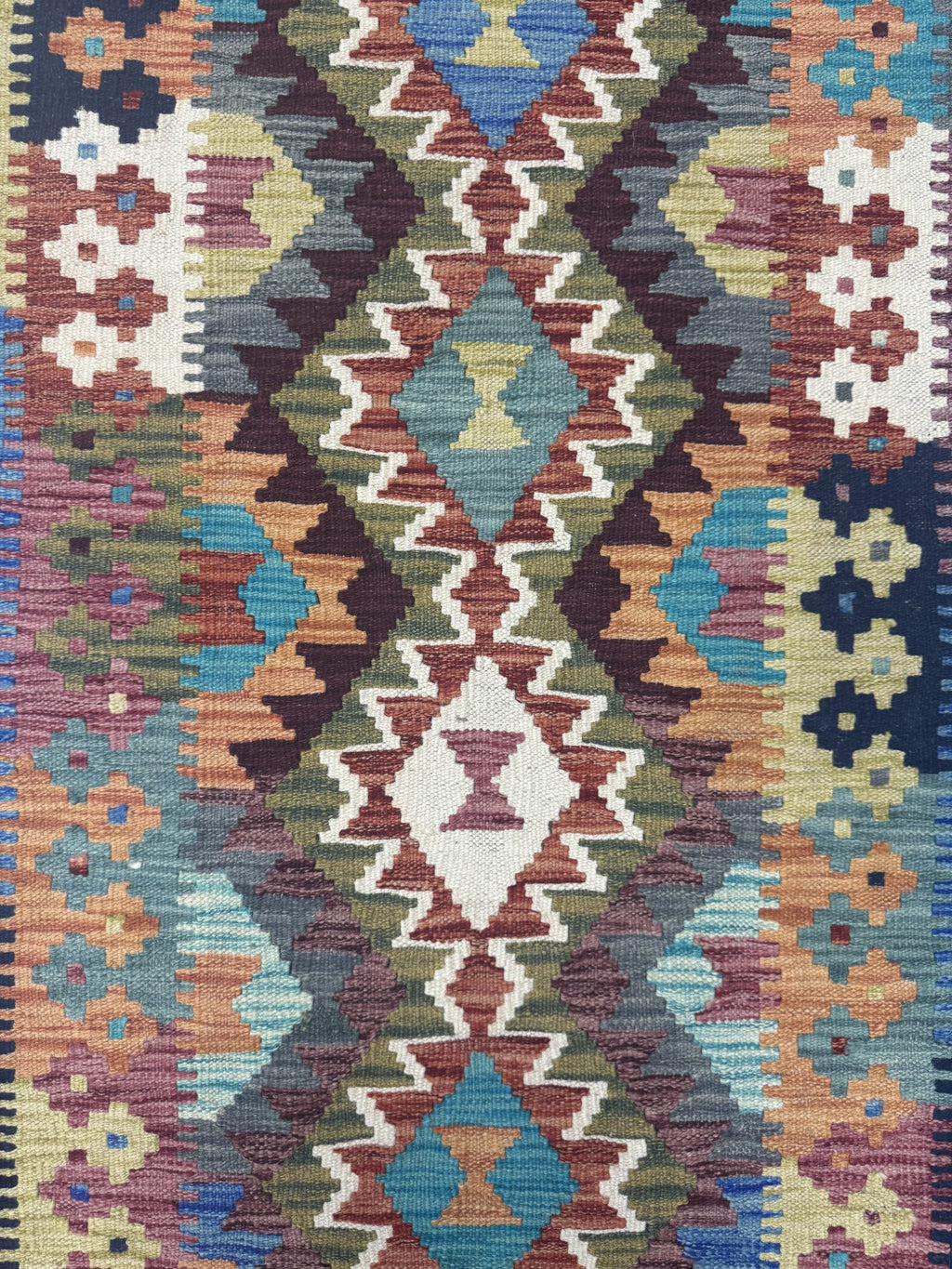 196 x 85 cm Hand-Woven Afghan Kilim Runner Rug – Wool Flatweave
