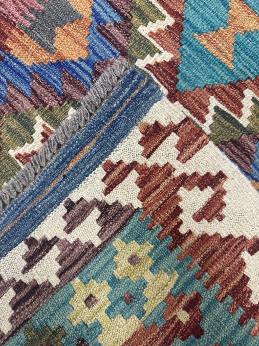 196 x 85 cm Hand-Woven Afghan Kilim Runner Rug – Wool Flatweave