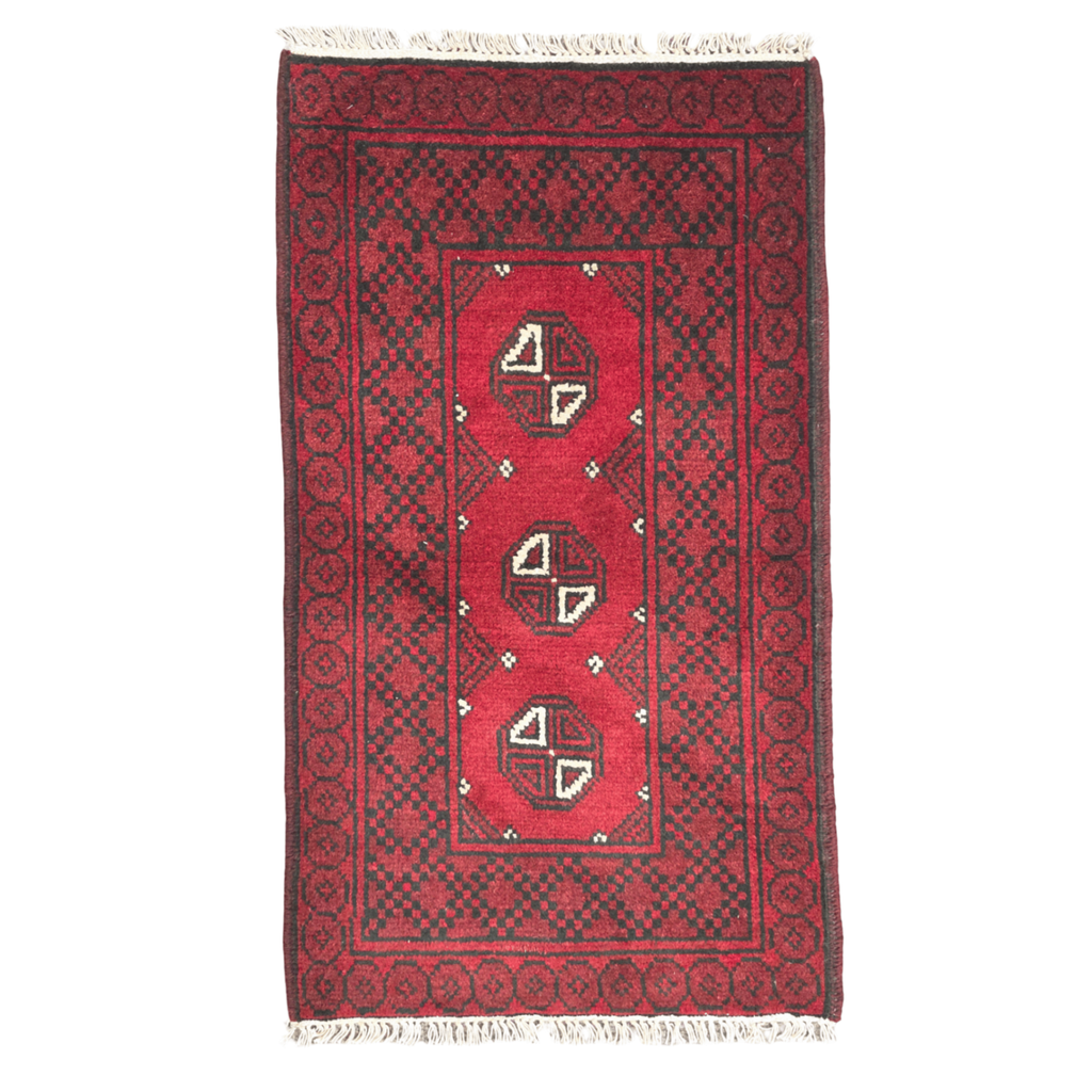 95 x 55 cm Hand-Knotted Red Bokhara Afghan Akche